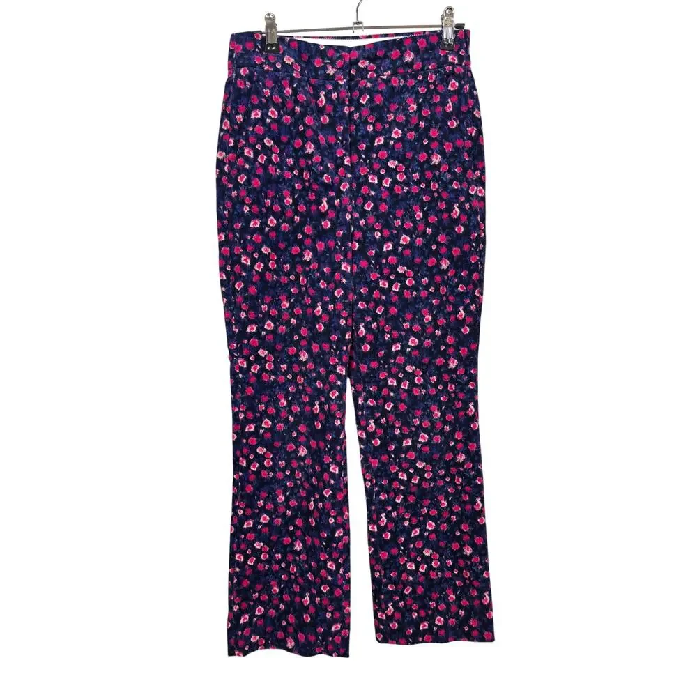 J. Crew Kickout Cord Pants Womens 0 Navy Blue Floral Corduroy High Rise Straight
